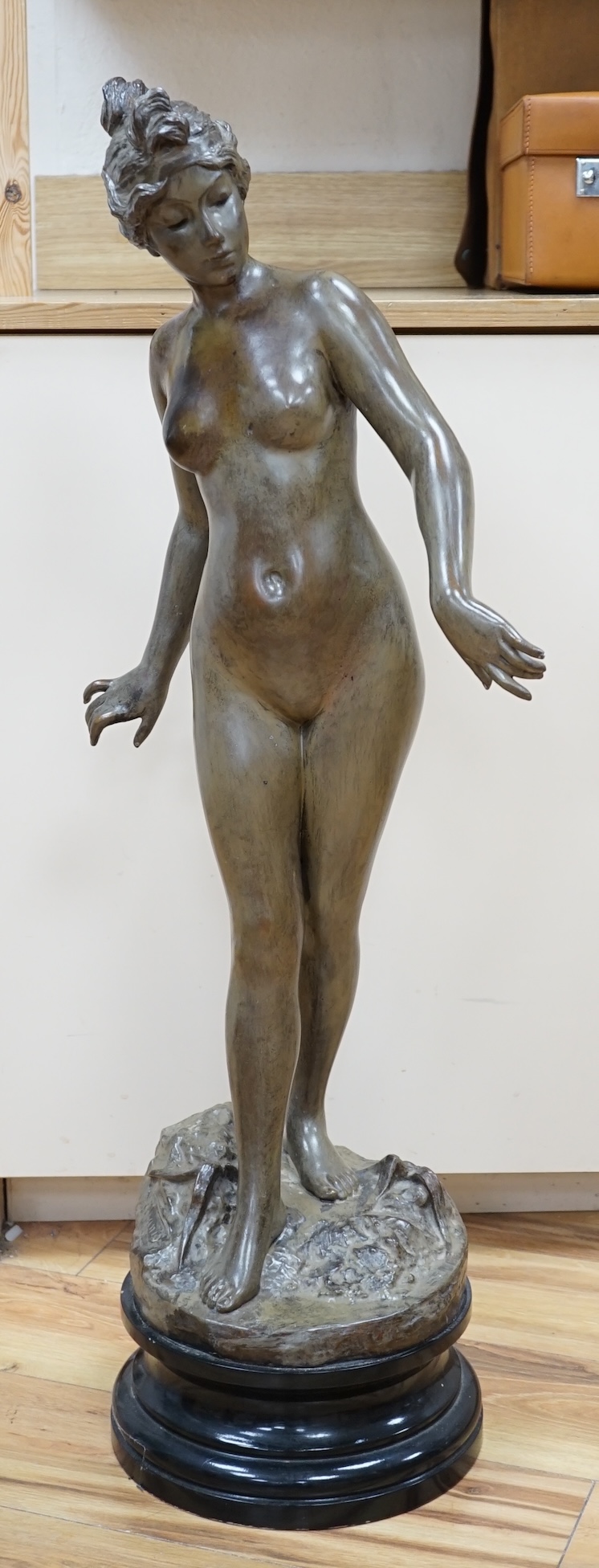 After Emmanuel Villanis (1858-1914), a large bronze figure of a nude maiden, 90cm